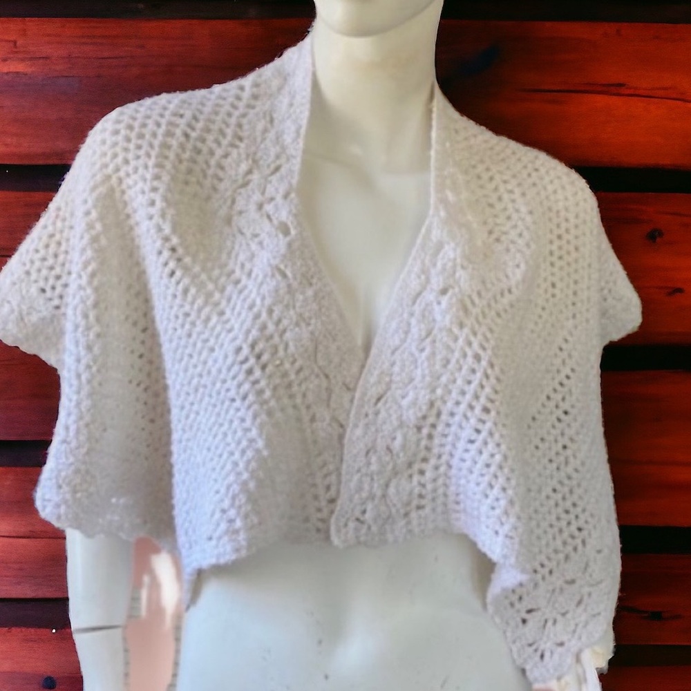 Vintage crochet chunky knit poncho rubbed knit scarf shawl